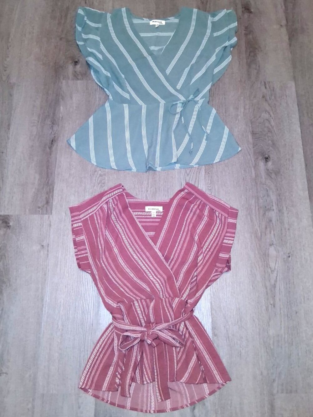 Lot of Monteau Ruffled Wrap Tops Shirt Blouses Size Medium Green Pink Striped